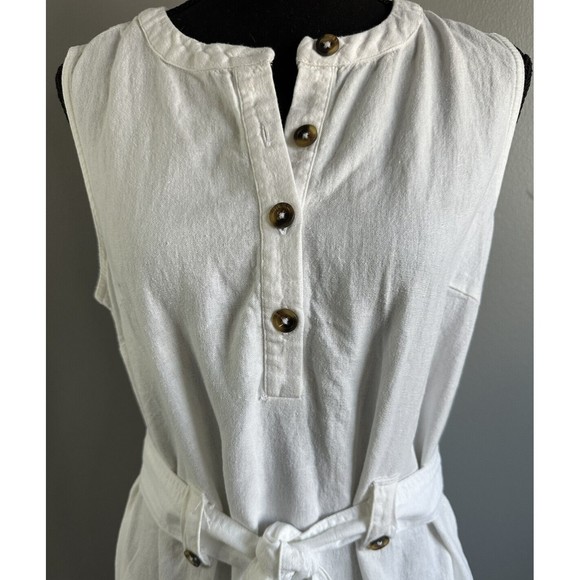 Liz Claiborne Sleeveless White Belted Linen Blend Dress Womens Size M Sheath - Picture 2 of 6